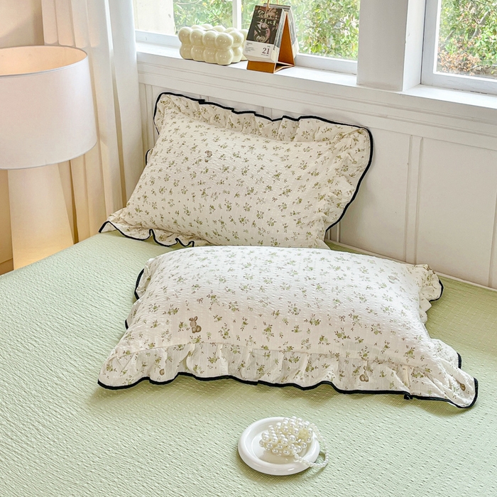 91家纺网 家纺一手货源 找家纺 利禾家纺 2026新款法式花边泡芙纱夏被四件套 叶初开