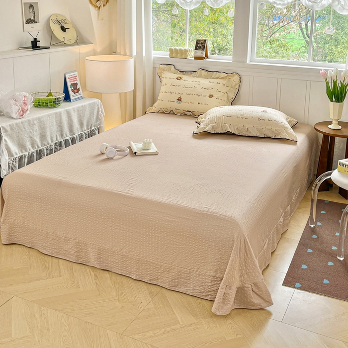 利禾家纺 2026新款法式花边泡芙纱夏被四件套 英文熊