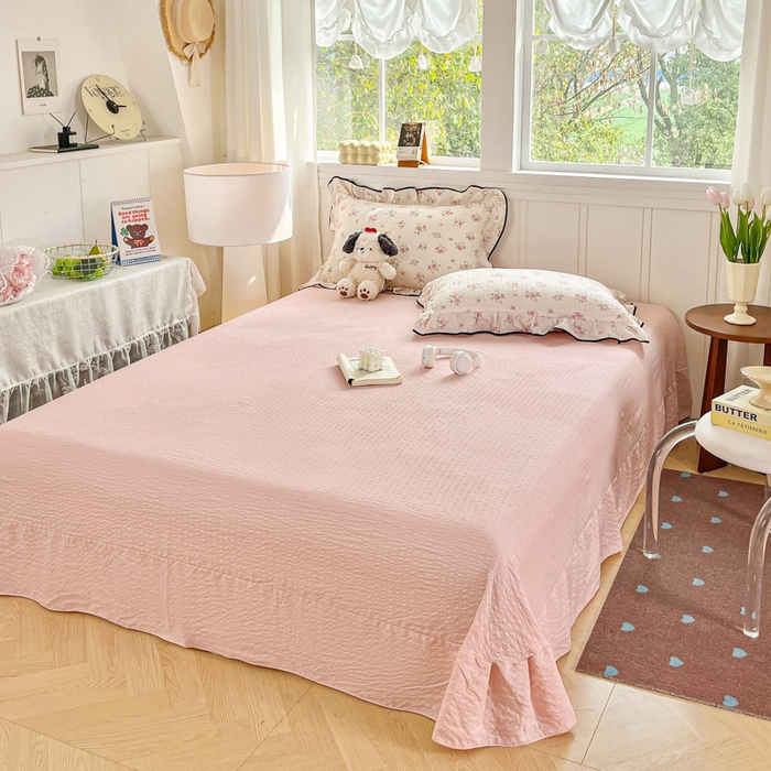 利禾家纺 2026新款法式花边泡芙纱夏被四件套 月光