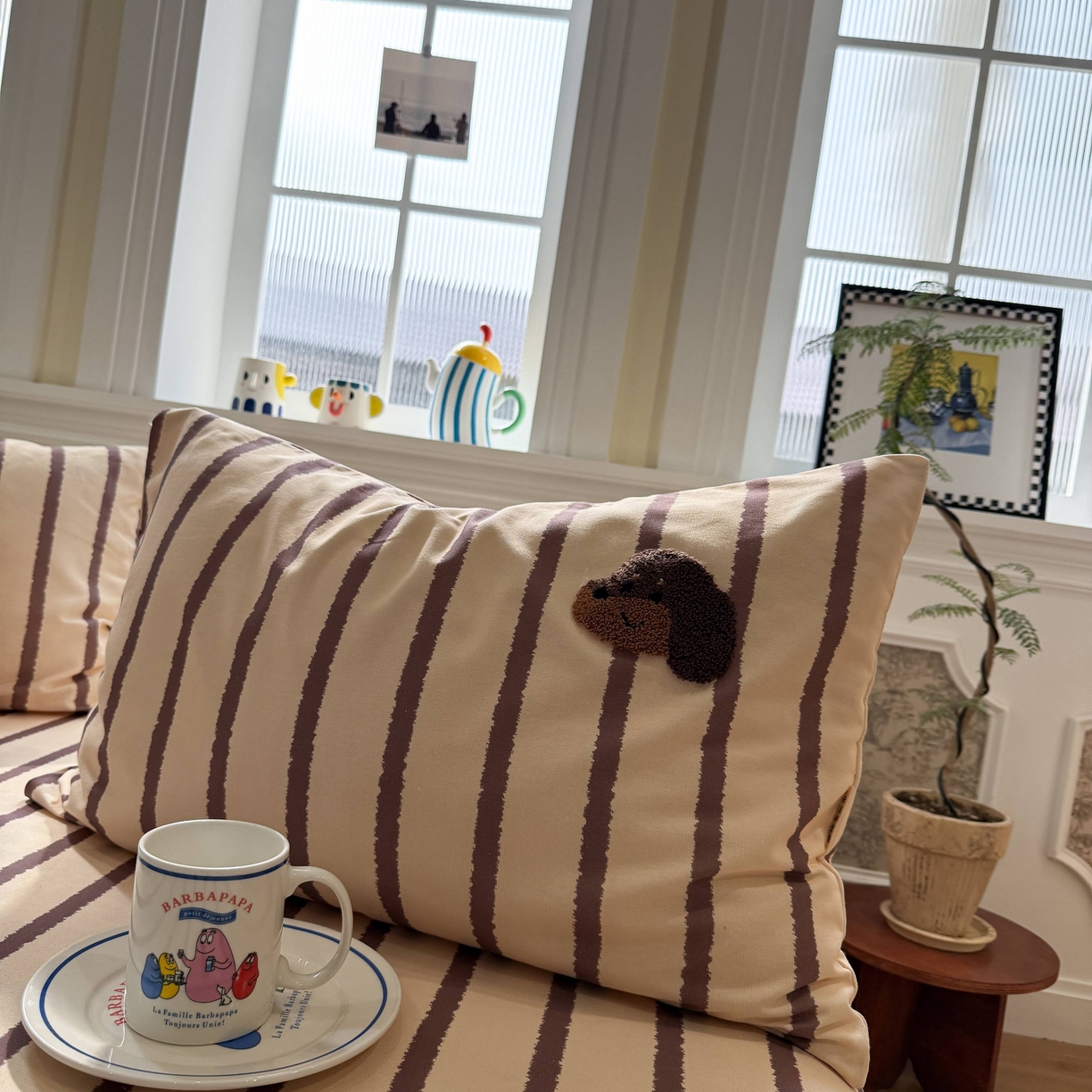 91家纺网 家纺一手货源 找家纺 珺柔家纺 2026新款全棉老粗布床单床笠三件套 咖条puppy