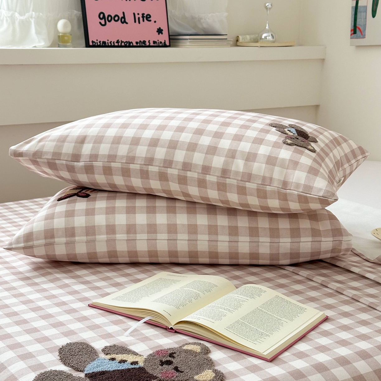 91家纺网 家纺一手货源 找家纺 珺柔家纺 2026新款全棉老粗布床单床笠三件套 安睡熊