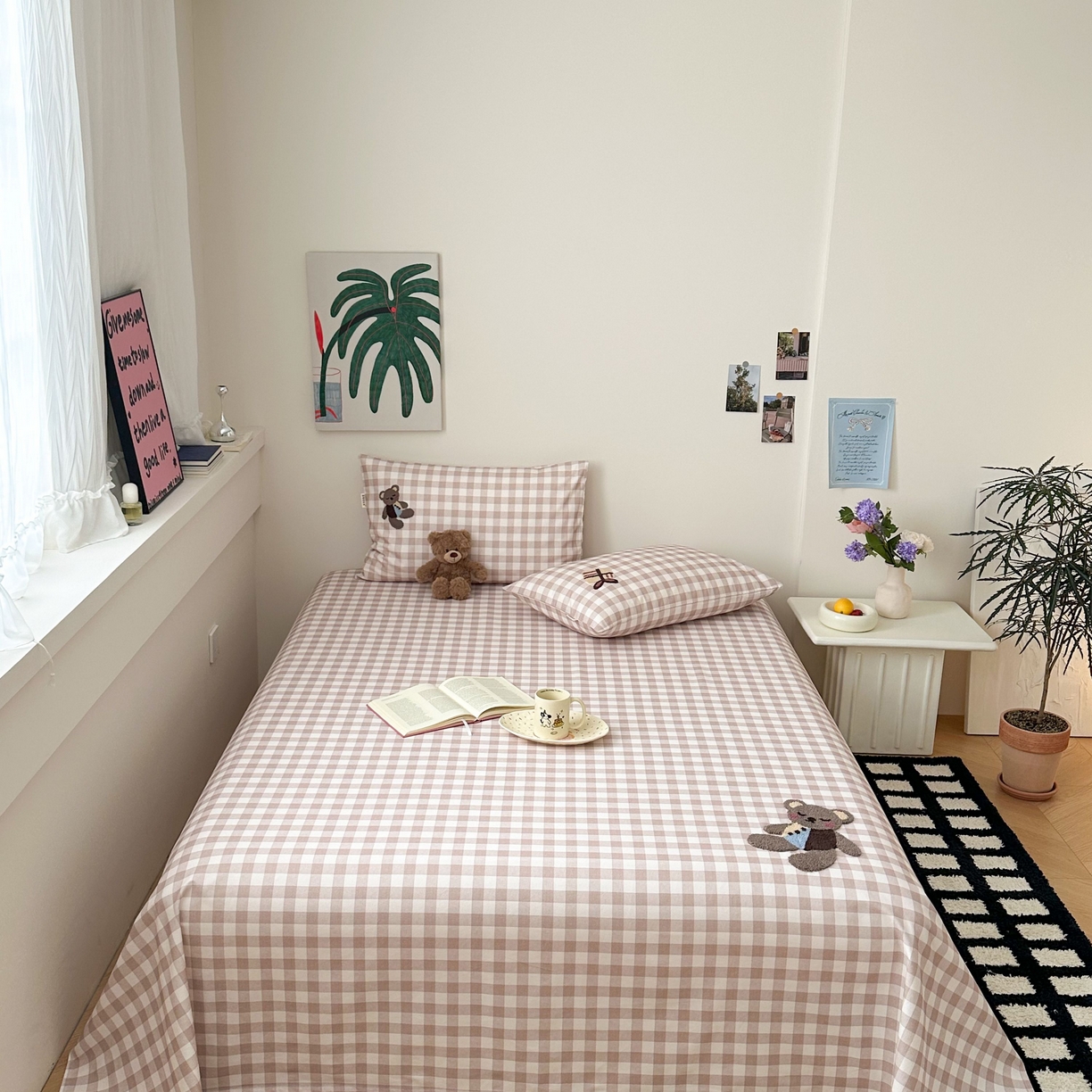 珺柔家纺 2026新款全棉老粗布床单床笠三件套 安睡熊