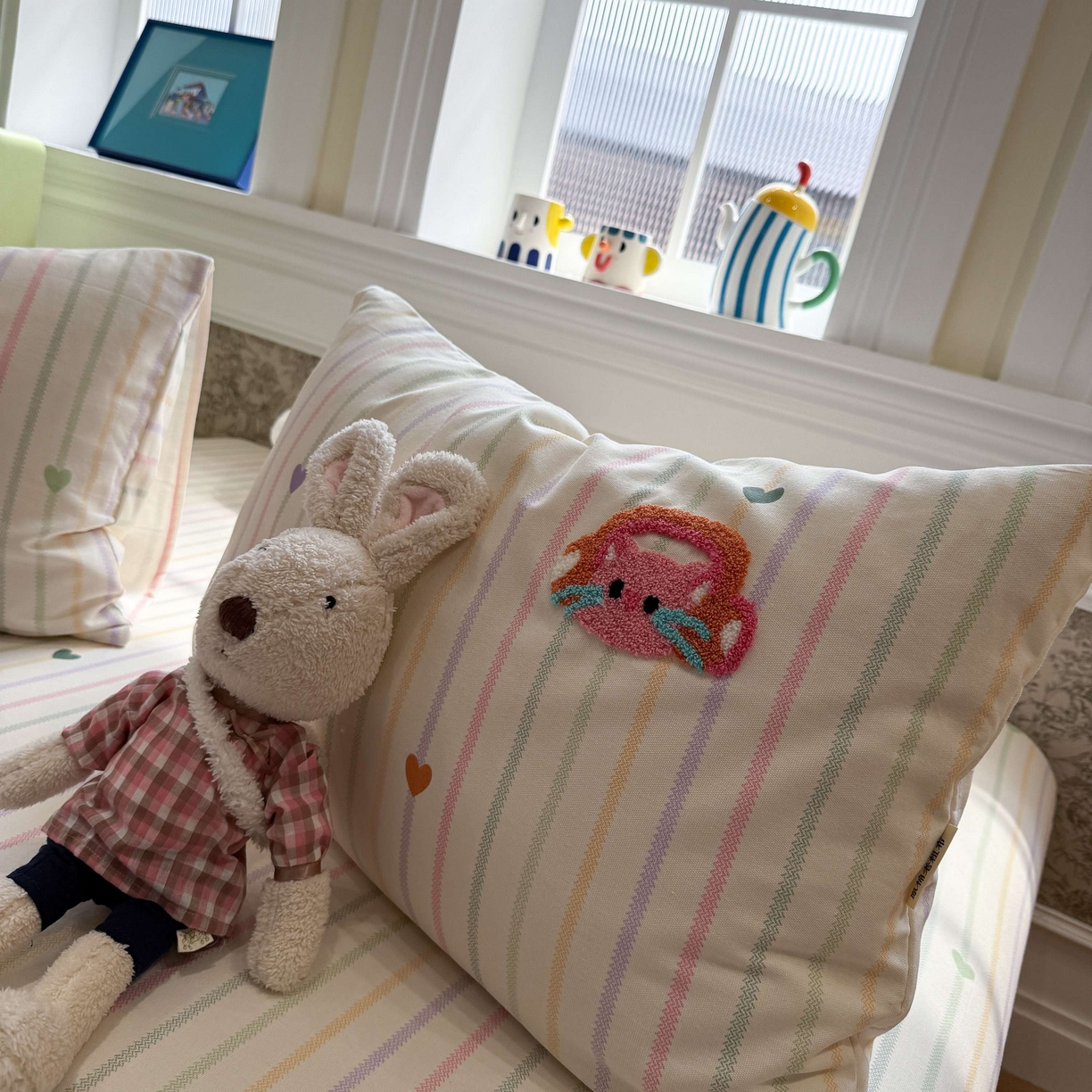 91家纺网 家纺一手货源 找家纺 珺柔家纺 2026新款全棉老粗布床单床笠三件套 音乐小猫