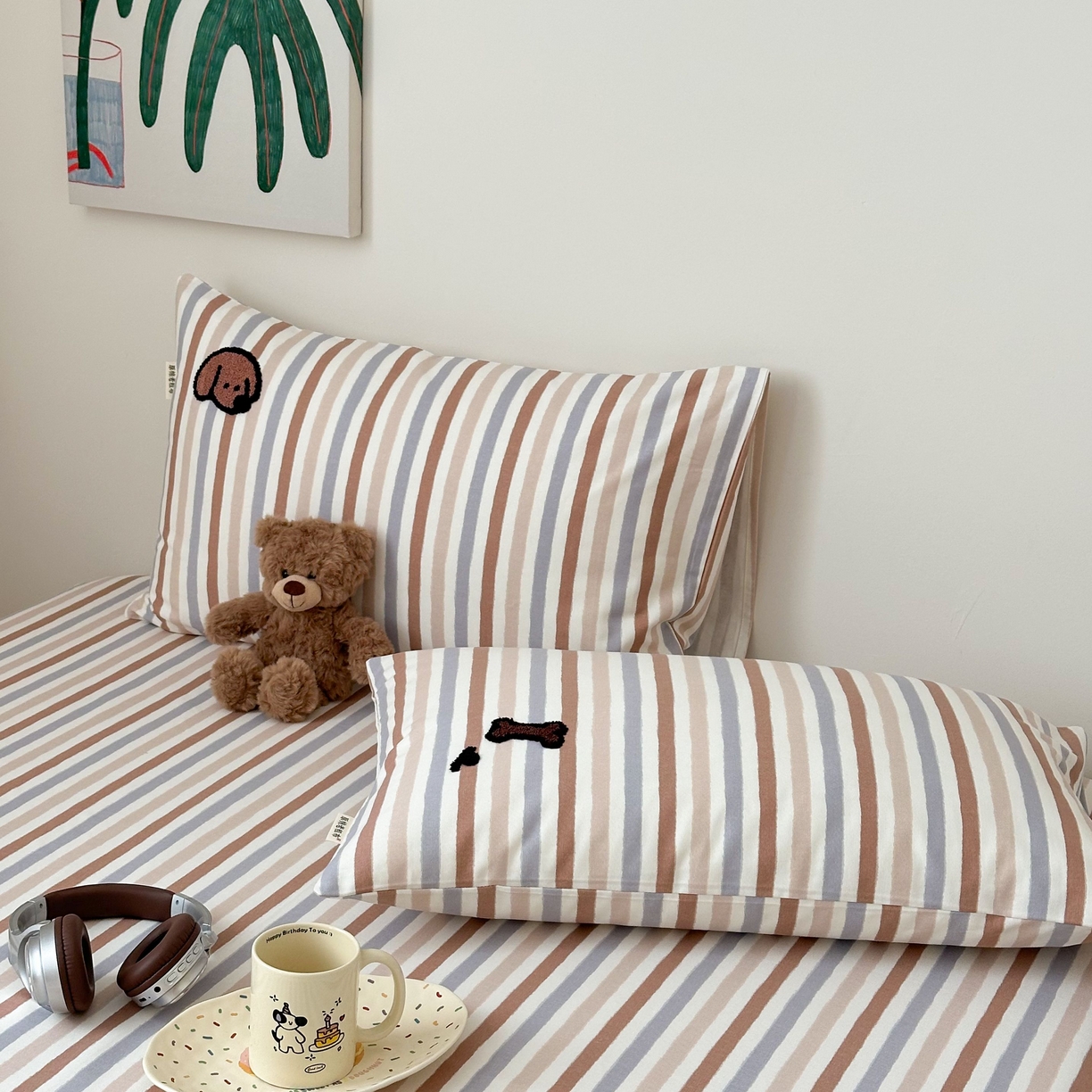 91家纺网 家纺一手货源 找家纺 珺柔家纺 2026新款全棉老粗布床单床笠三件套 Happy小狗