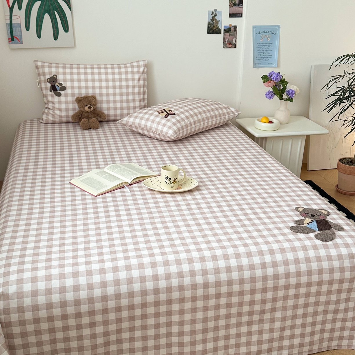 91家纺网 家纺一手货源 找家纺 珺柔家纺 2026新款全棉老粗布床单床笠三件套 安睡熊