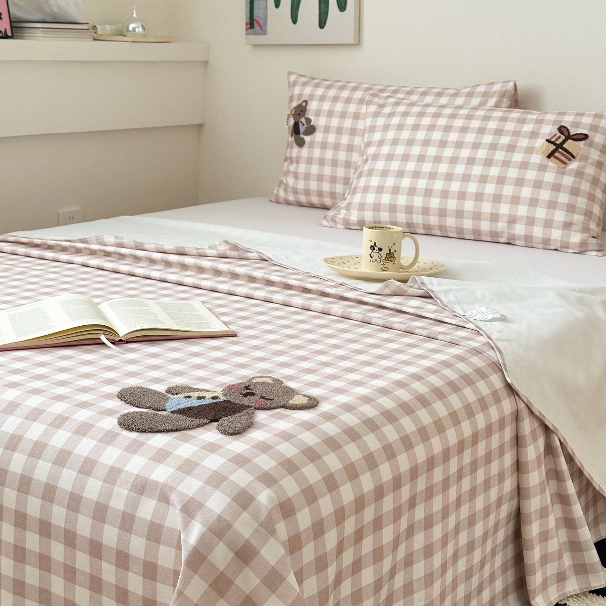 91家纺网 家纺一手货源 找家纺 珺柔家纺 2026新款全棉老粗布床单床笠三件套 安睡熊