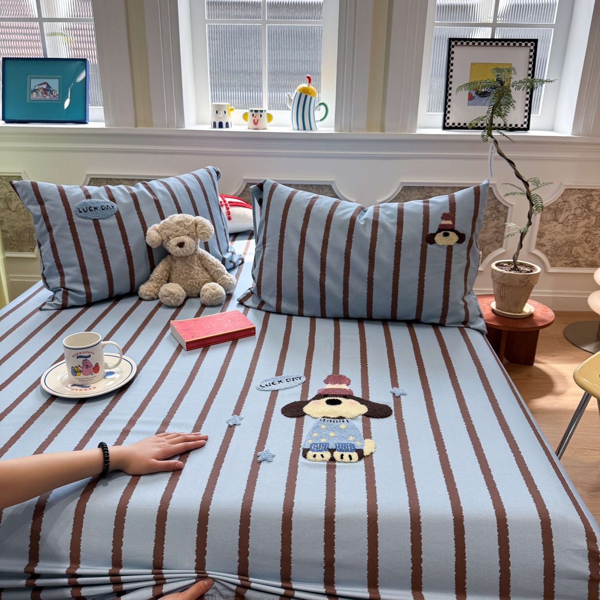 91家纺网 家纺一手货源 找家纺 珺柔家纺 2026新款全棉老粗布床单床笠三件套 小可爱