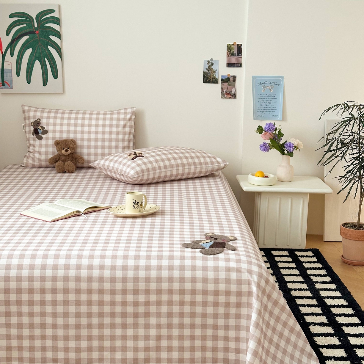 91家纺网 家纺一手货源 找家纺 珺柔家纺 2026新款全棉老粗布床单床笠三件套 安睡熊