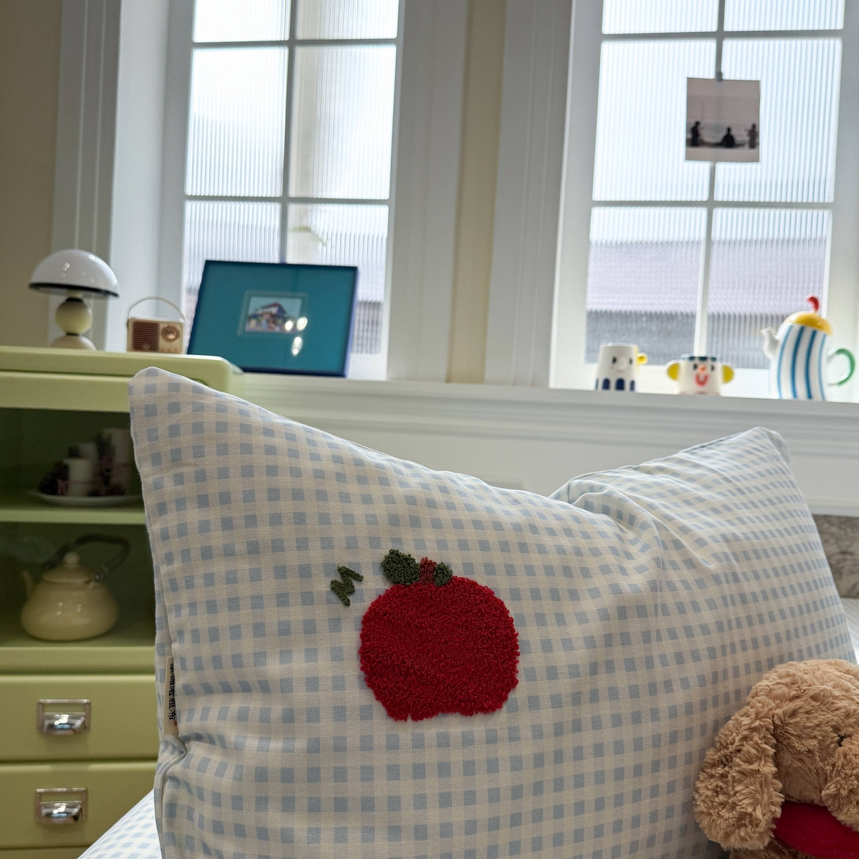 91家纺网 家纺一手货源 找家纺 珺柔家纺 2026新款全棉老粗布床单床笠三件套 蓝格苹果小狗