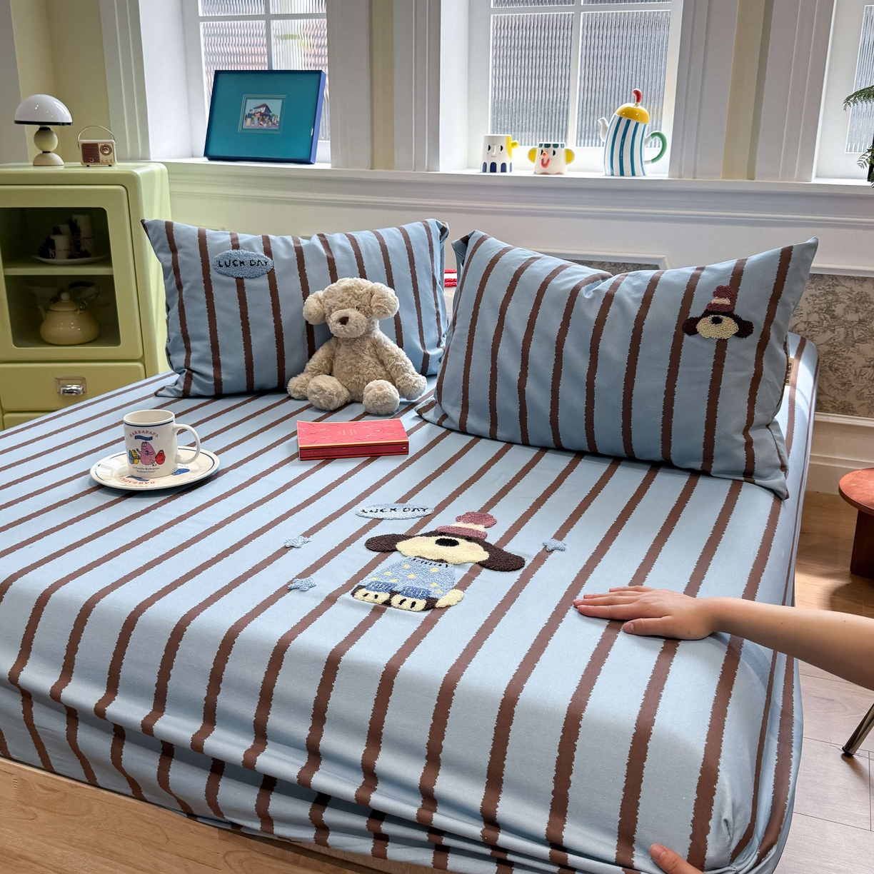 91家纺网 家纺一手货源 找家纺 珺柔家纺 2026新款全棉老粗布床单床笠三件套 小可爱