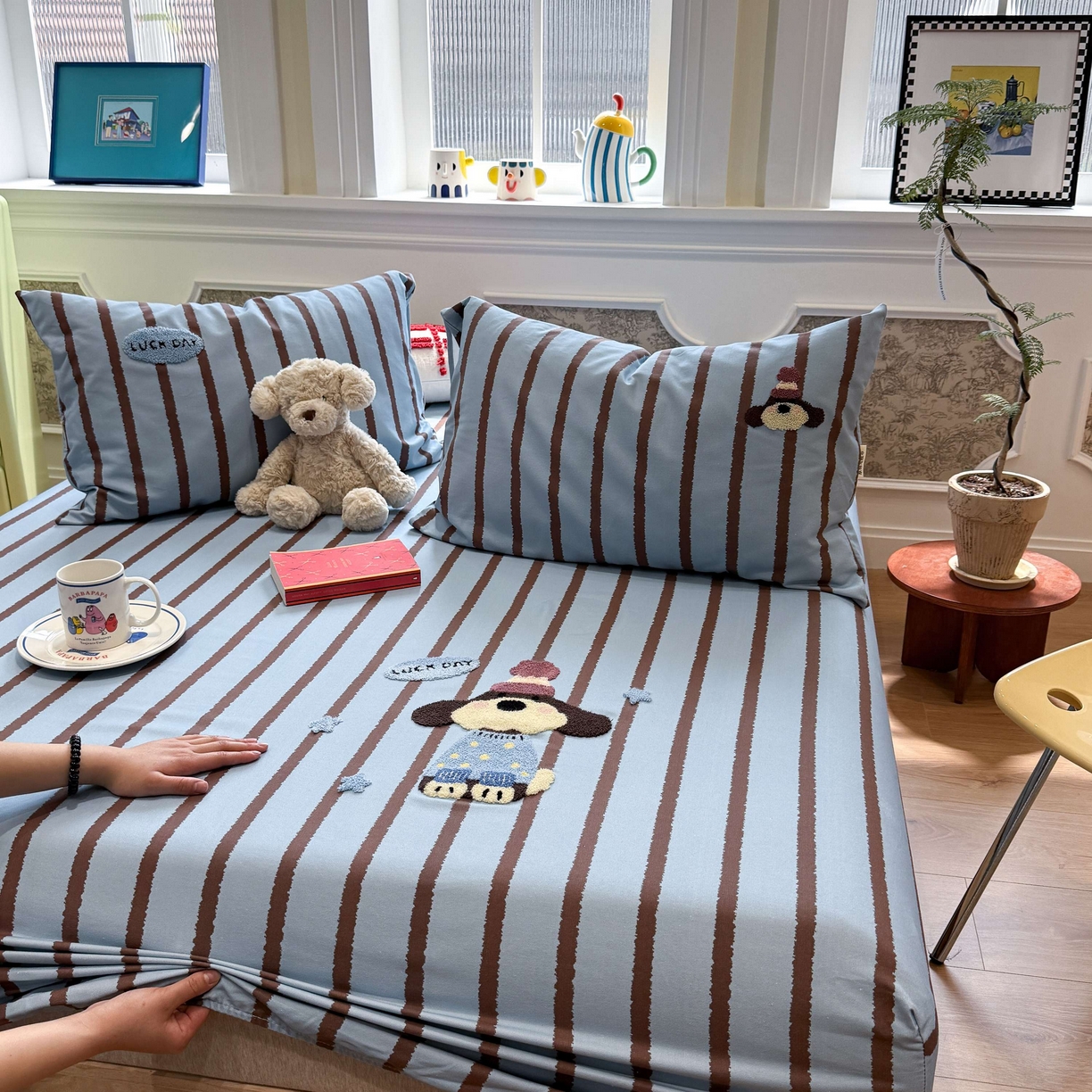 91家纺网 家纺一手货源 找家纺 珺柔家纺 2026新款全棉老粗布床单床笠三件套 小可爱