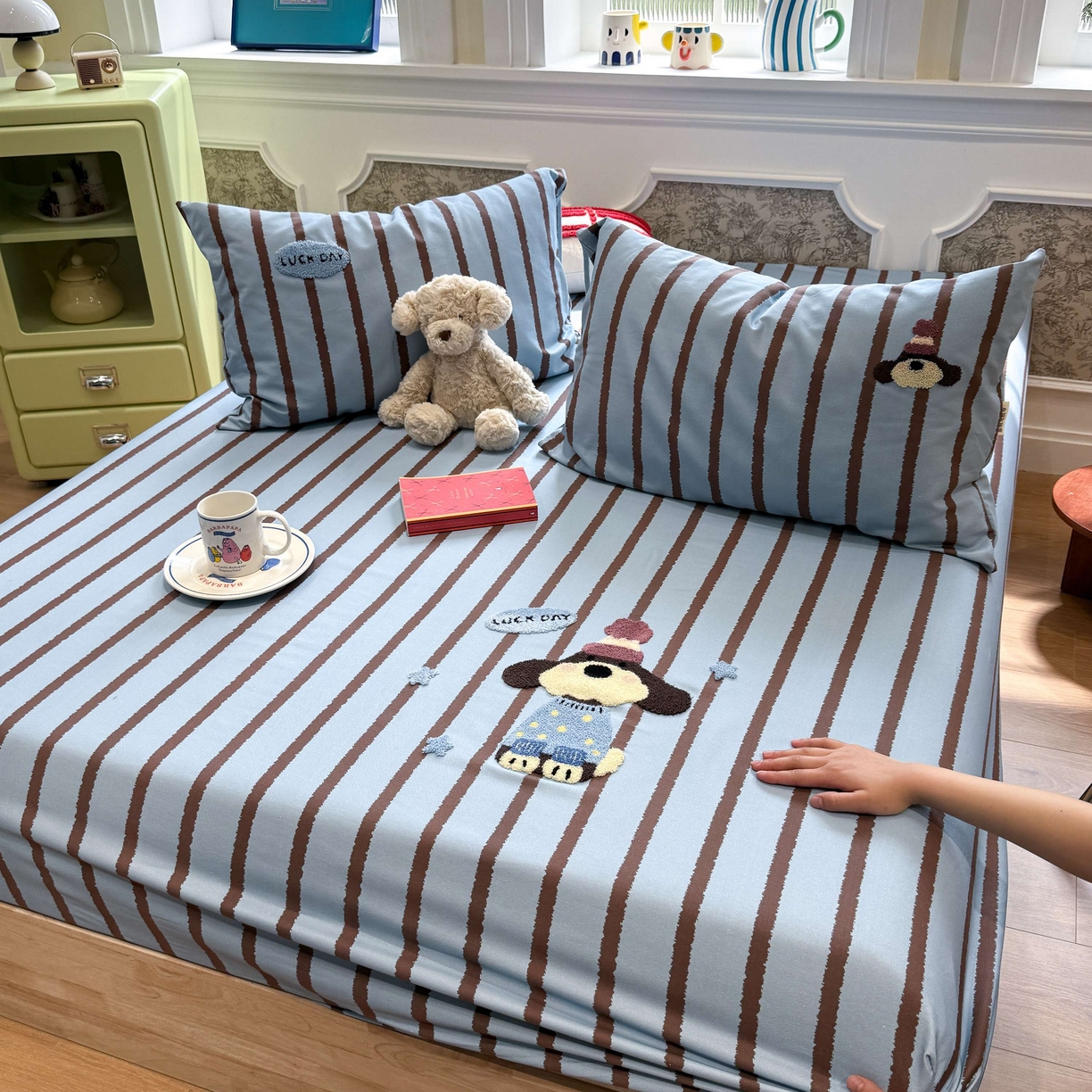 91家纺网 家纺一手货源 找家纺 珺柔家纺 2026新款全棉老粗布床单床笠三件套 小可爱