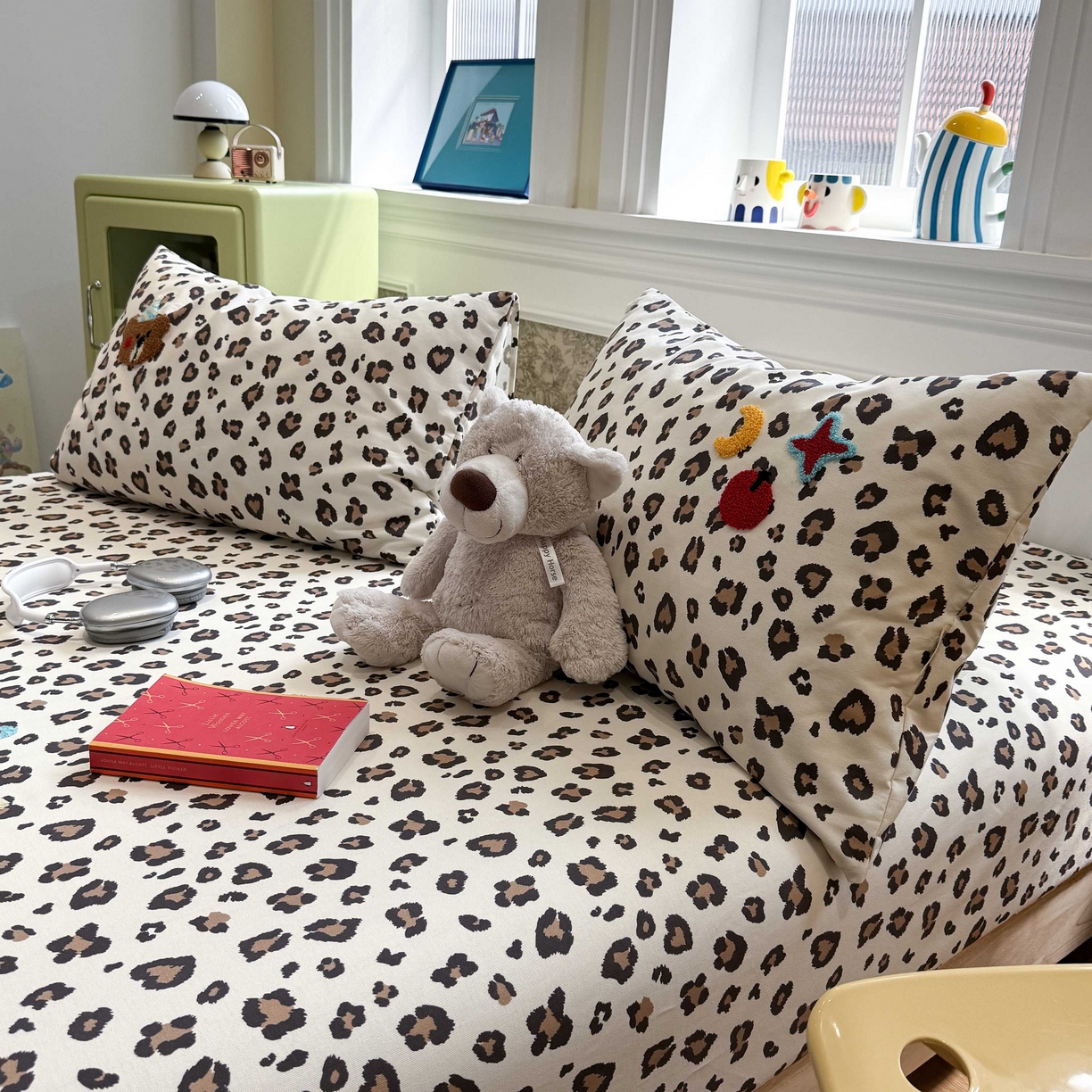 91家纺网 家纺一手货源 找家纺 珺柔家纺 2026新款全棉老粗布床单床笠三件套 豹纹睡衣熊