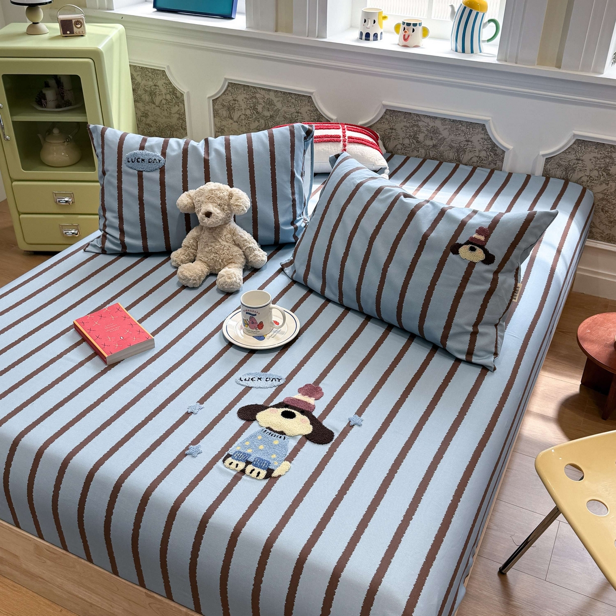 91家纺网 家纺一手货源 找家纺 珺柔家纺 2026新款全棉老粗布床单床笠三件套 小可爱