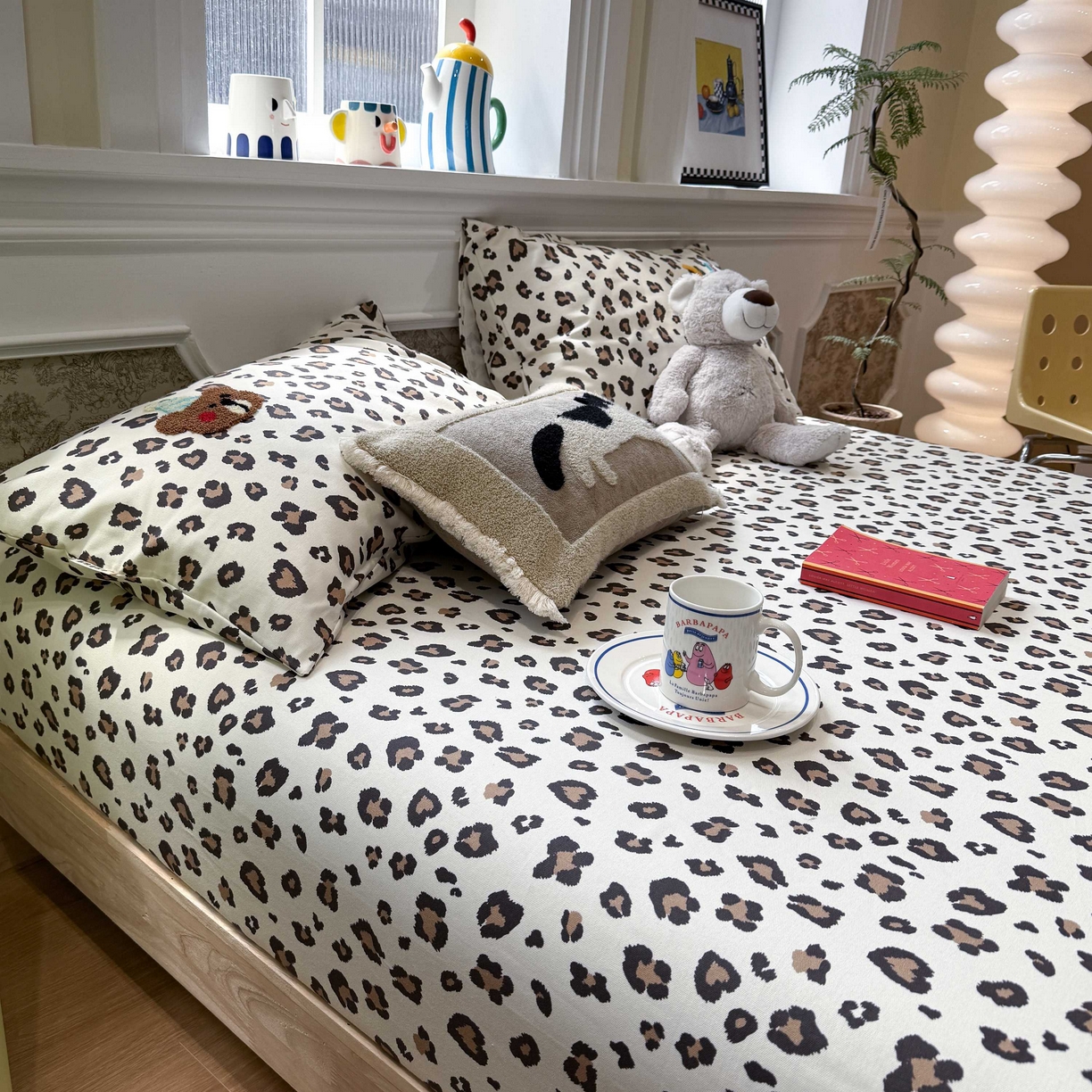 91家纺网 家纺一手货源 找家纺 珺柔家纺 2026新款全棉老粗布床单床笠三件套 豹纹睡衣熊