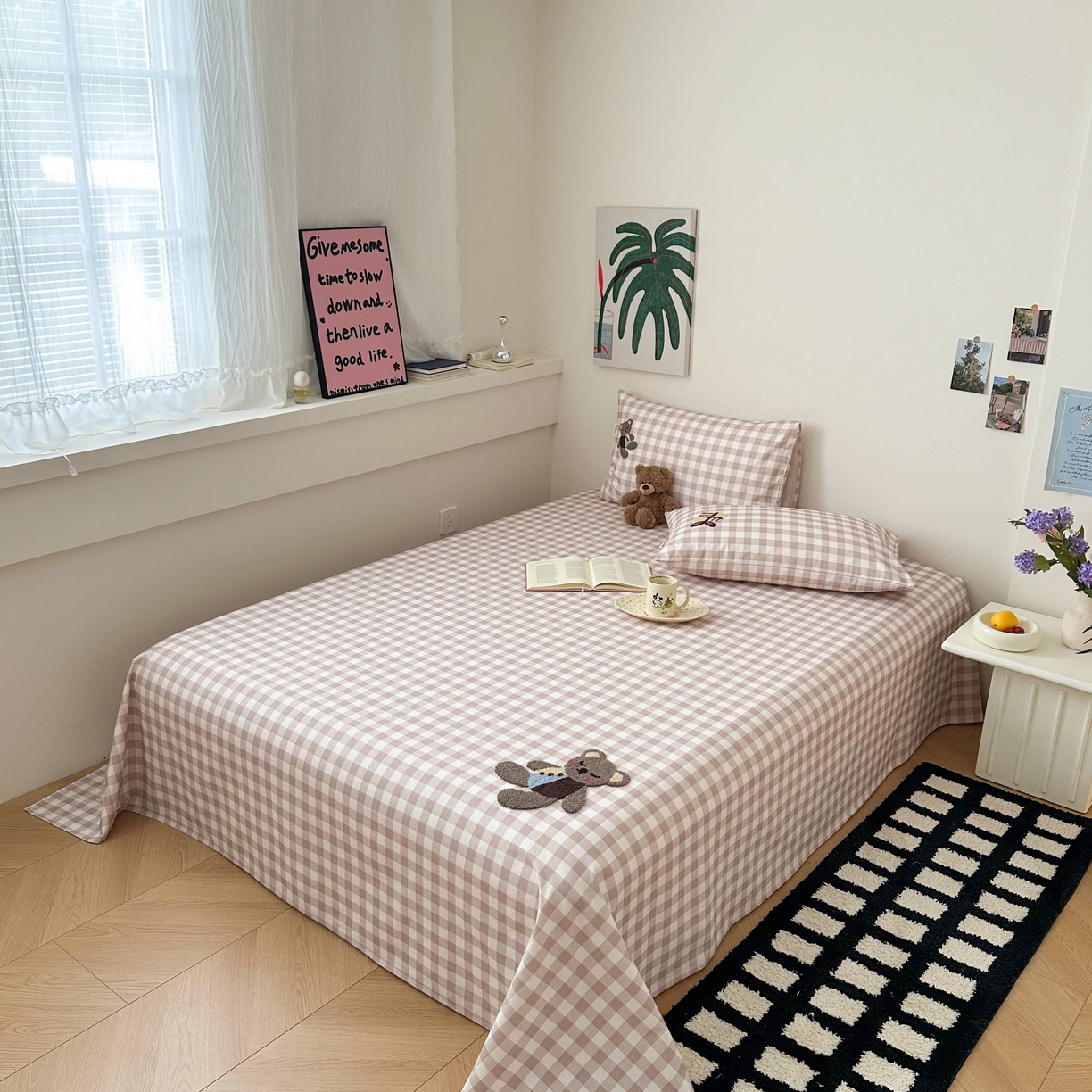 91家纺网 家纺一手货源 找家纺 珺柔家纺 2026新款全棉老粗布床单床笠三件套 安睡熊