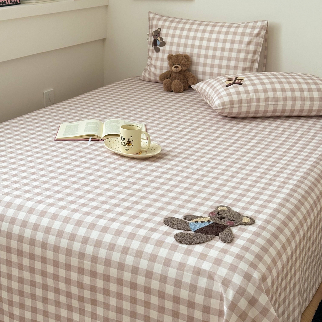 91家纺网 家纺一手货源 找家纺 珺柔家纺 2026新款全棉老粗布床单床笠三件套 安睡熊