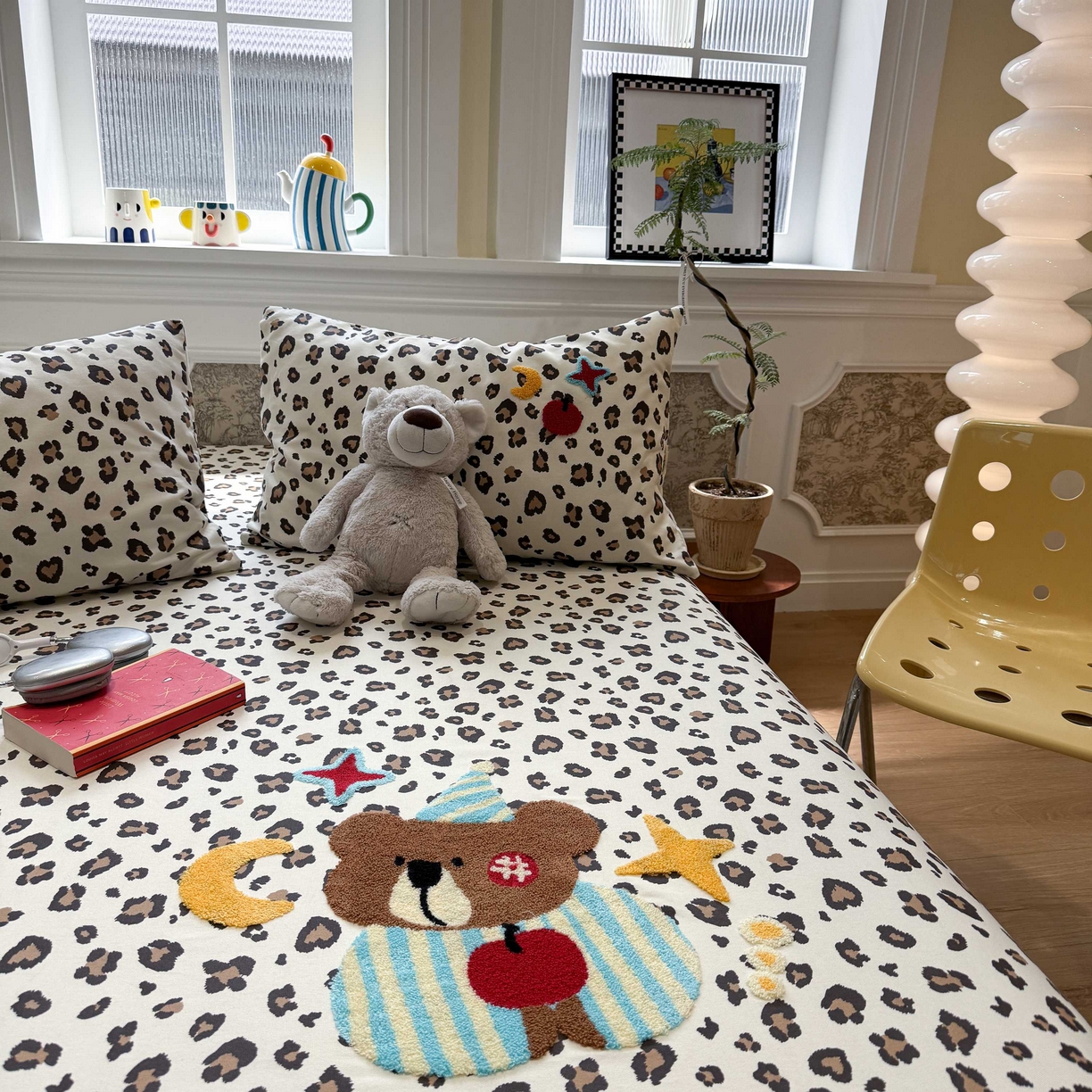 91家纺网 家纺一手货源 找家纺 珺柔家纺 2026新款全棉老粗布床单床笠三件套 豹纹睡衣熊