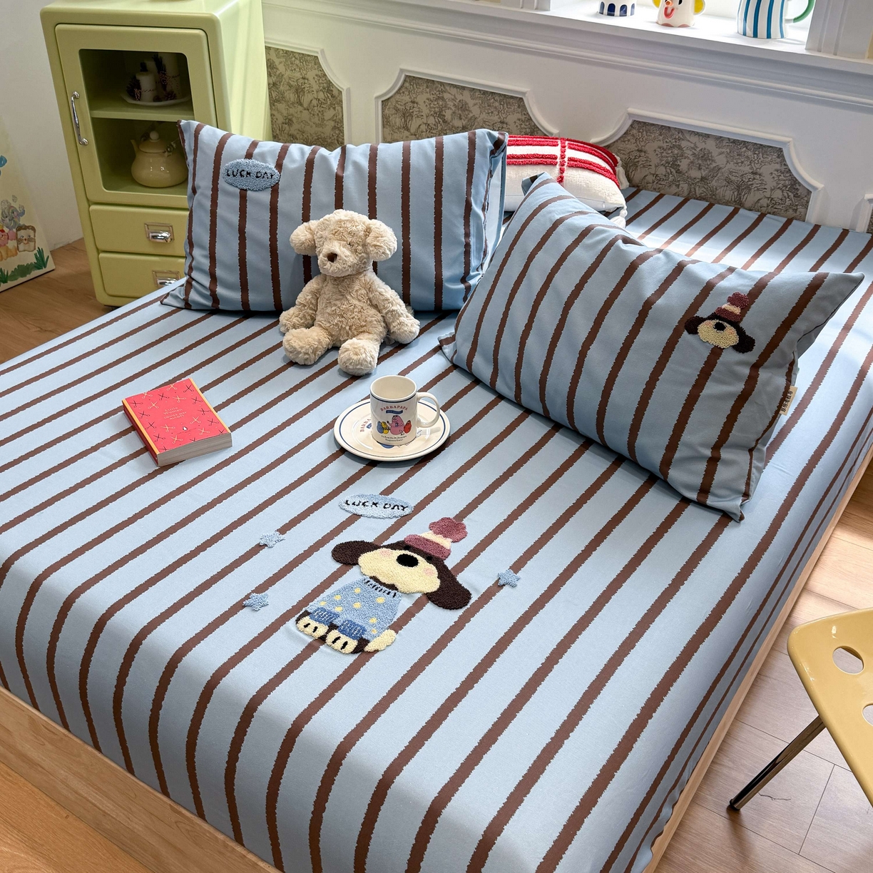 91家纺网 家纺一手货源 找家纺 珺柔家纺 2026新款全棉老粗布床单床笠三件套 小可爱