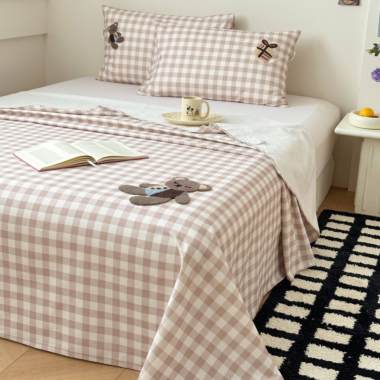 91家纺网 家纺一手货源 找家纺 珺柔家纺 2026新款全棉老粗布床单床笠三件套 安睡熊