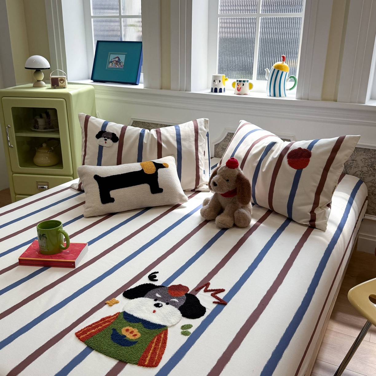 91家纺网 家纺一手货源 找家纺 珺柔家纺 2026新款全棉老粗布床单床笠三件套 园丁小狗