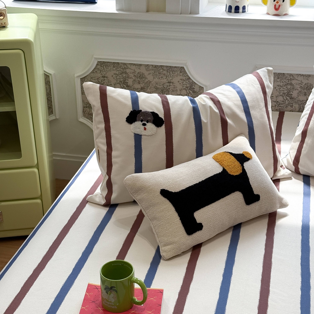 91家纺网 家纺一手货源 找家纺 珺柔家纺 2026新款全棉老粗布床单床笠三件套 园丁小狗