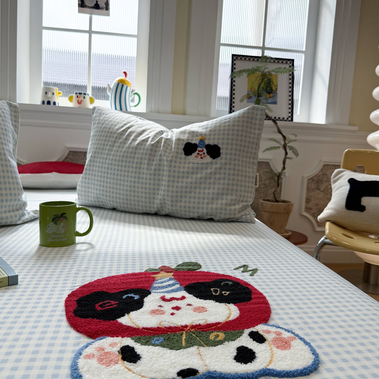 91家纺网 家纺一手货源 找家纺 珺柔家纺 2026新款全棉老粗布床单床笠三件套 蓝格苹果小狗