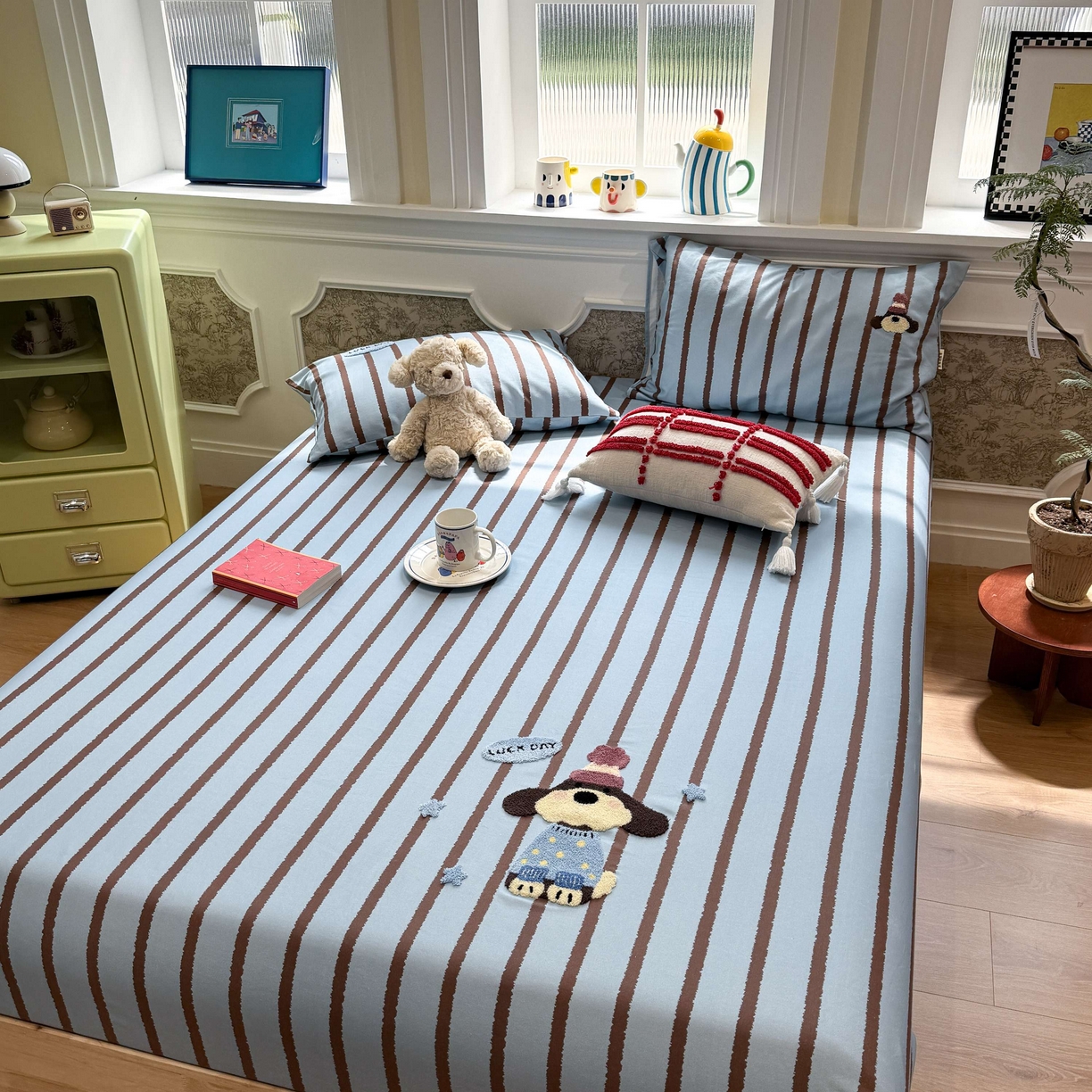 91家纺网 家纺一手货源 找家纺 珺柔家纺 2026新款全棉老粗布床单床笠三件套 小可爱