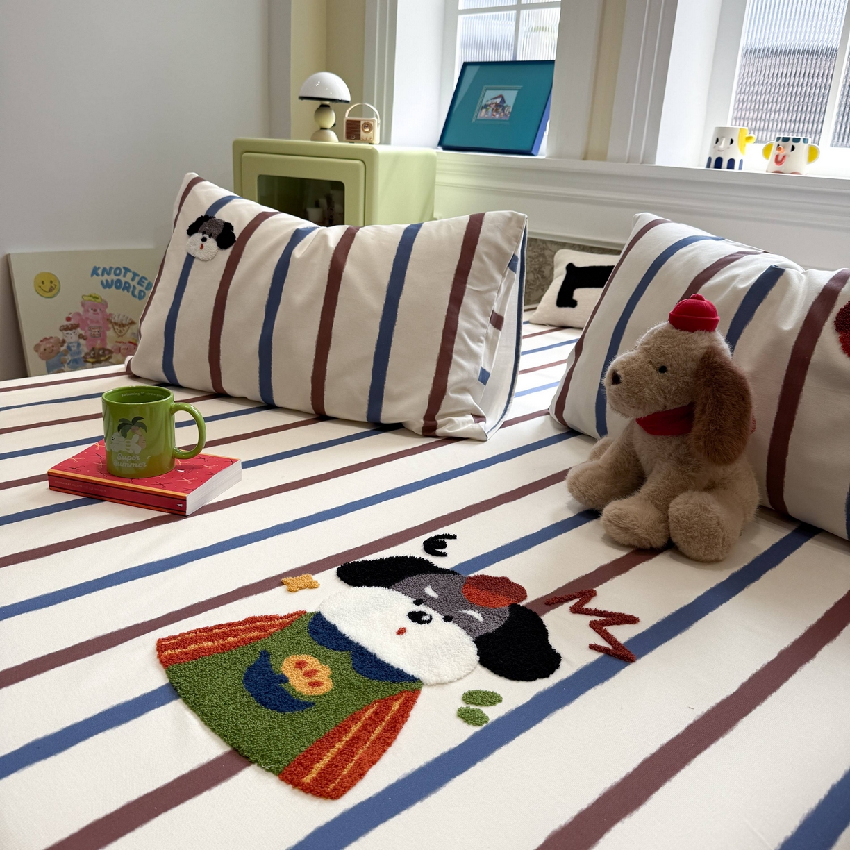 91家纺网 家纺一手货源 找家纺 珺柔家纺 2026新款全棉老粗布床单床笠三件套 园丁小狗