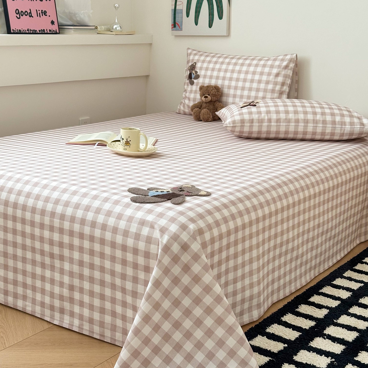 91家纺网 家纺一手货源 找家纺 珺柔家纺 2026新款全棉老粗布床单床笠三件套 安睡熊