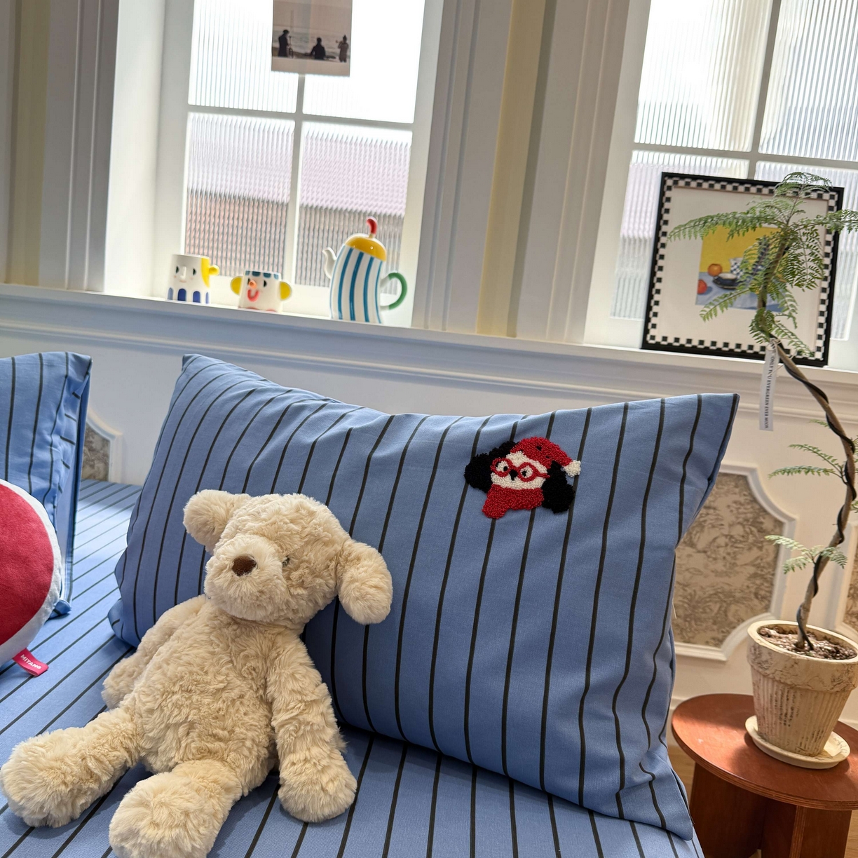 91家纺网 家纺一手货源 找家纺 珺柔家纺 2026新款全棉老粗布床单床笠三件套 斑点狗