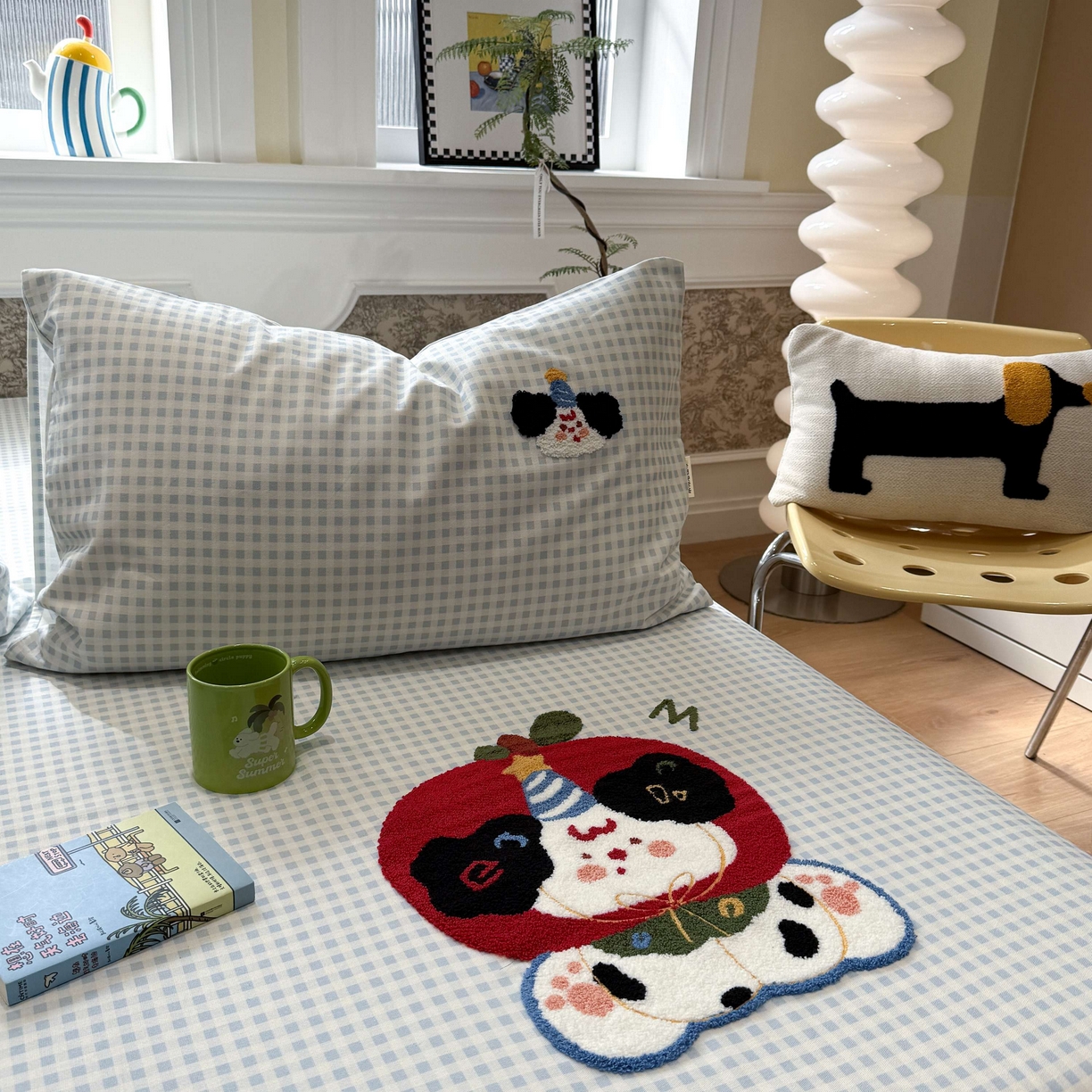 91家纺网 家纺一手货源 找家纺 珺柔家纺 2026新款全棉老粗布床单床笠三件套 蓝格苹果小狗