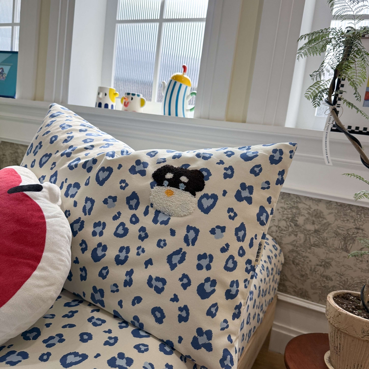 91家纺网 家纺一手货源 找家纺 珺柔家纺 2026新款全棉老粗布床单床笠三件套 蓝豹纹小狗