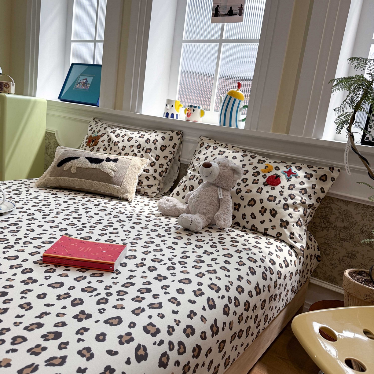 91家纺网 家纺一手货源 找家纺 珺柔家纺 2026新款全棉老粗布床单床笠三件套 豹纹睡衣熊