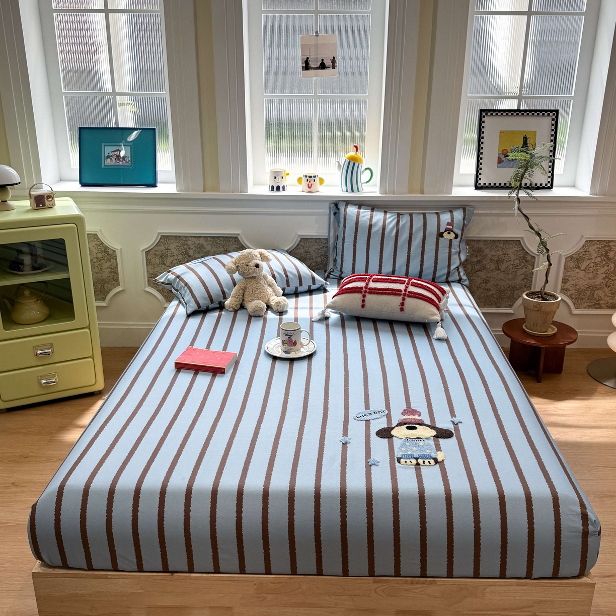 珺柔家纺 2026新款全棉老粗布床单床笠三件套 小可爱