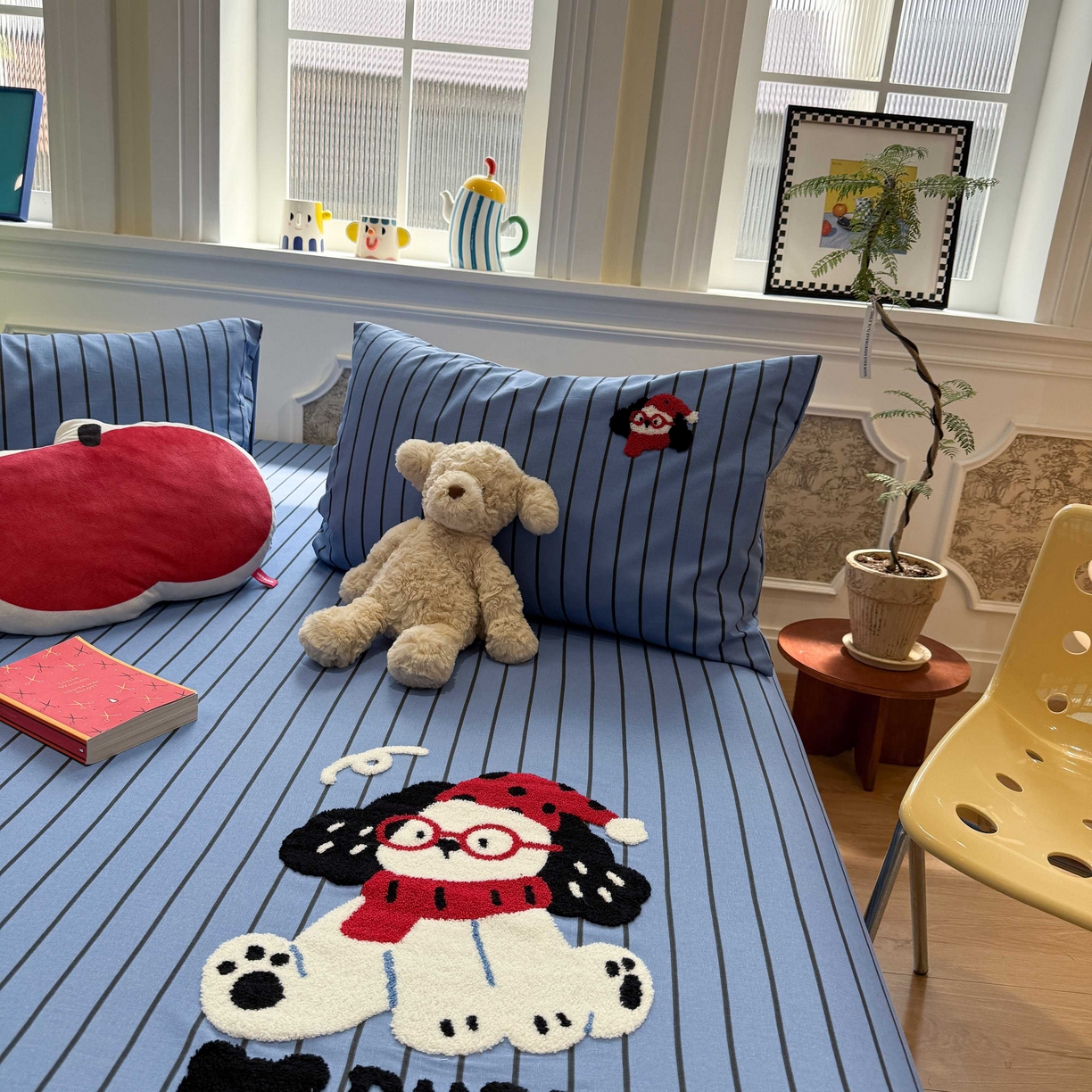 91家纺网 家纺一手货源 找家纺 珺柔家纺 2026新款全棉老粗布床单床笠三件套 斑点狗