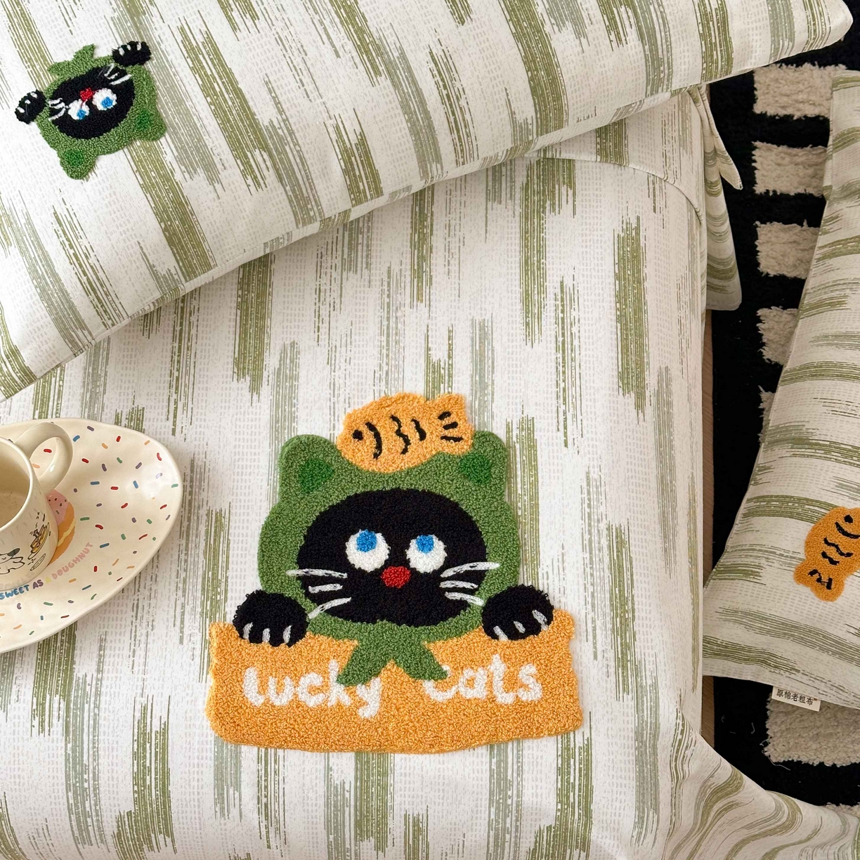 91家纺网 家纺一手货源 找家纺 珺柔家纺 2026新款全棉老粗布床单床笠三件套 幸运猫猫