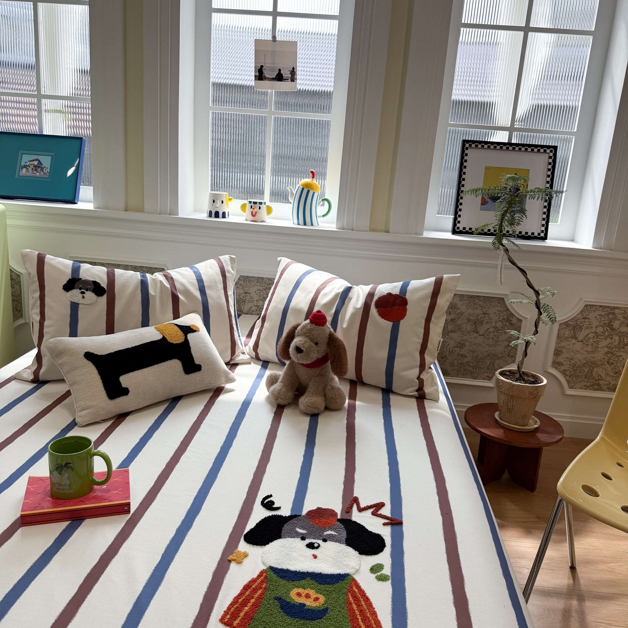 91家纺网 家纺一手货源 找家纺 珺柔家纺 2026新款全棉老粗布床单床笠三件套 园丁小狗