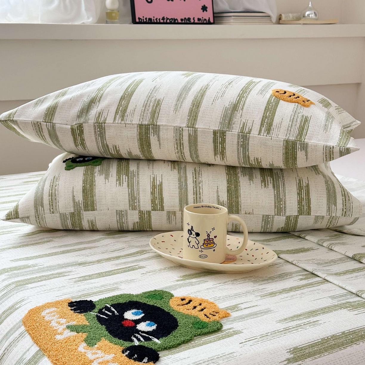 91家纺网 家纺一手货源 找家纺 珺柔家纺 2026新款全棉老粗布床单床笠三件套 幸运猫猫