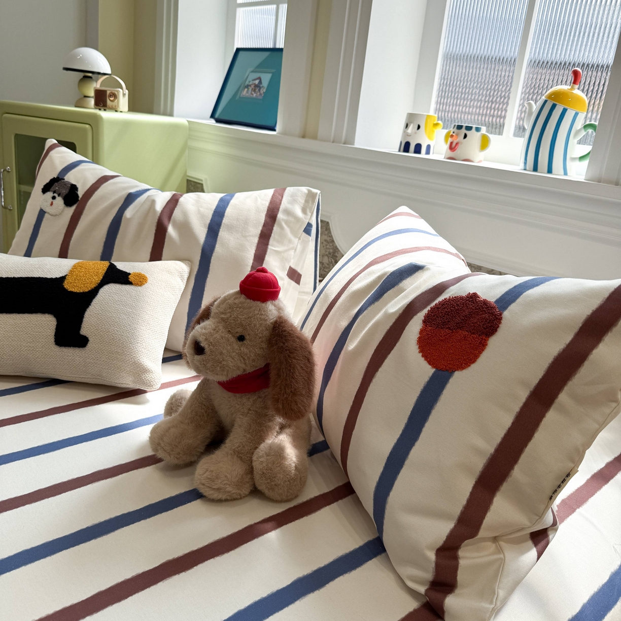 91家纺网 家纺一手货源 找家纺 珺柔家纺 2026新款全棉老粗布床单床笠三件套 园丁小狗