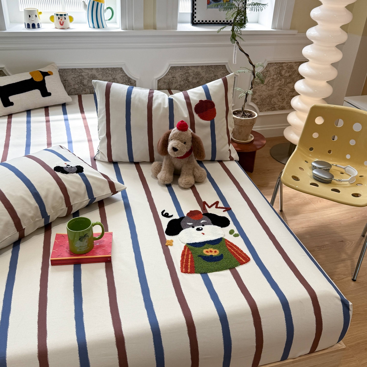 91家纺网 家纺一手货源 找家纺 珺柔家纺 2026新款全棉老粗布床单床笠三件套 园丁小狗