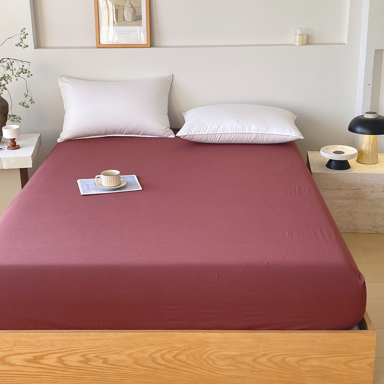 91家纺网 家纺一手货源 找家纺 春皖家纺 2026春夏新款双拼全棉纯棉水洗棉单床笠 床笠单件 可可红