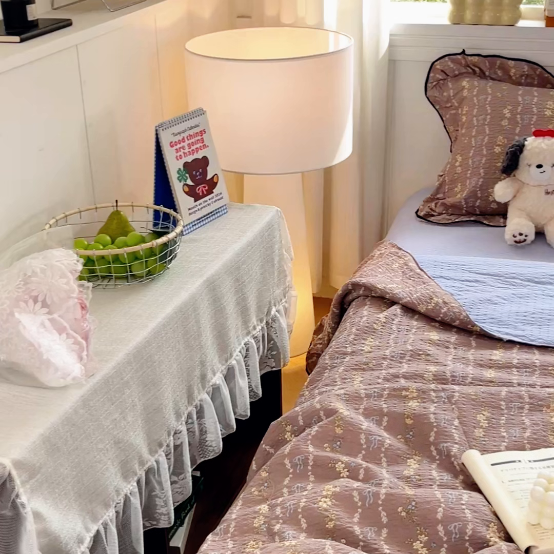 91家纺网 家纺一手货源 找家纺 利禾家纺 2026新款法式花边泡芙纱夏被四件套 情人节咖