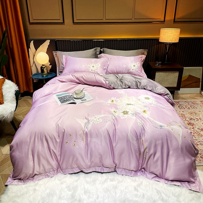 玉相逢 2026春夏新品水洗仿天丝数码凉感丝四件套系列 艾尼梦-粉紫