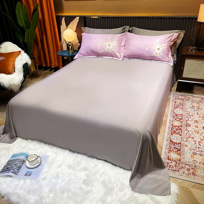 91家纺网 家纺一手货源 找家纺 玉相逢 2026春夏新品水洗仿天丝数码凉感丝四件套系列 艾尼梦-粉紫