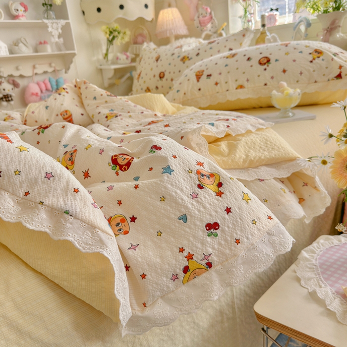 91家纺网 家纺一手货源 找家纺 几禾 2026新款泡芙纱全棉蕾丝花边夏被-花笺系列（甜系花边撞入梦境，软乎乎的质感，治愈所有疲惫） 花笺-旧街星星