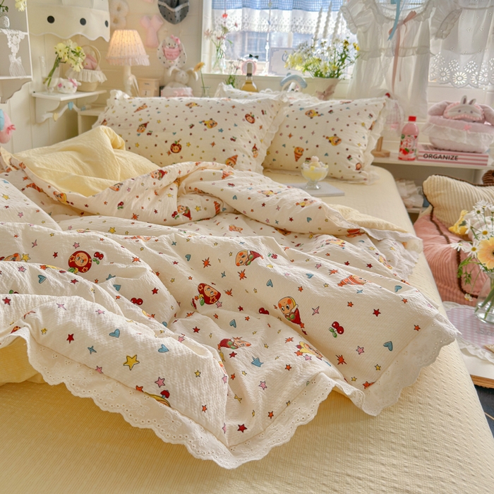 91家纺网 家纺一手货源 找家纺 几禾 2026新款泡芙纱全棉蕾丝花边夏被-花笺系列（甜系花边撞入梦境，软乎乎的质感，治愈所有疲惫） 花笺-旧街星星