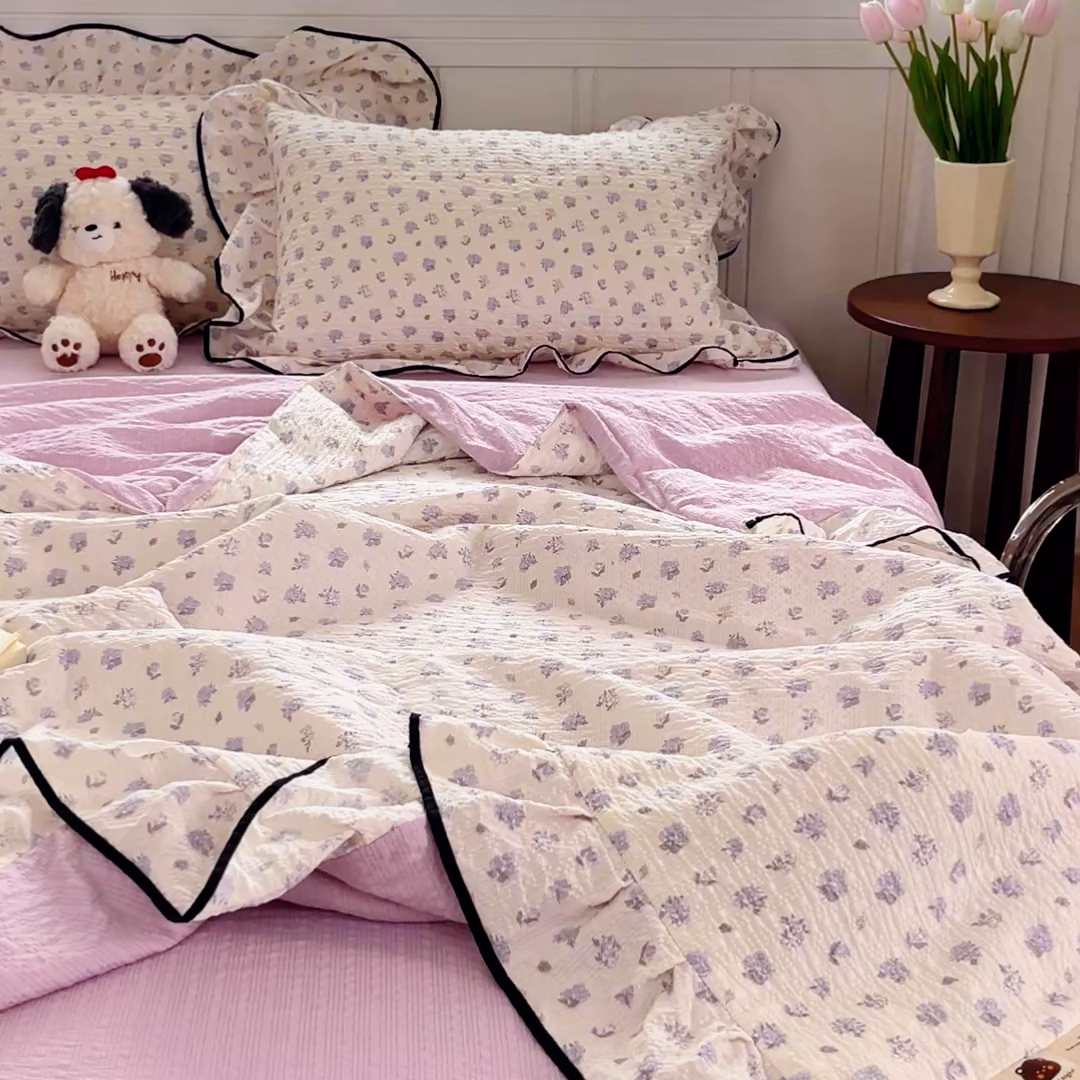 91家纺网 家纺一手货源 找家纺 利禾家纺 2026新款法式花边泡芙纱夏被四件套 香雪