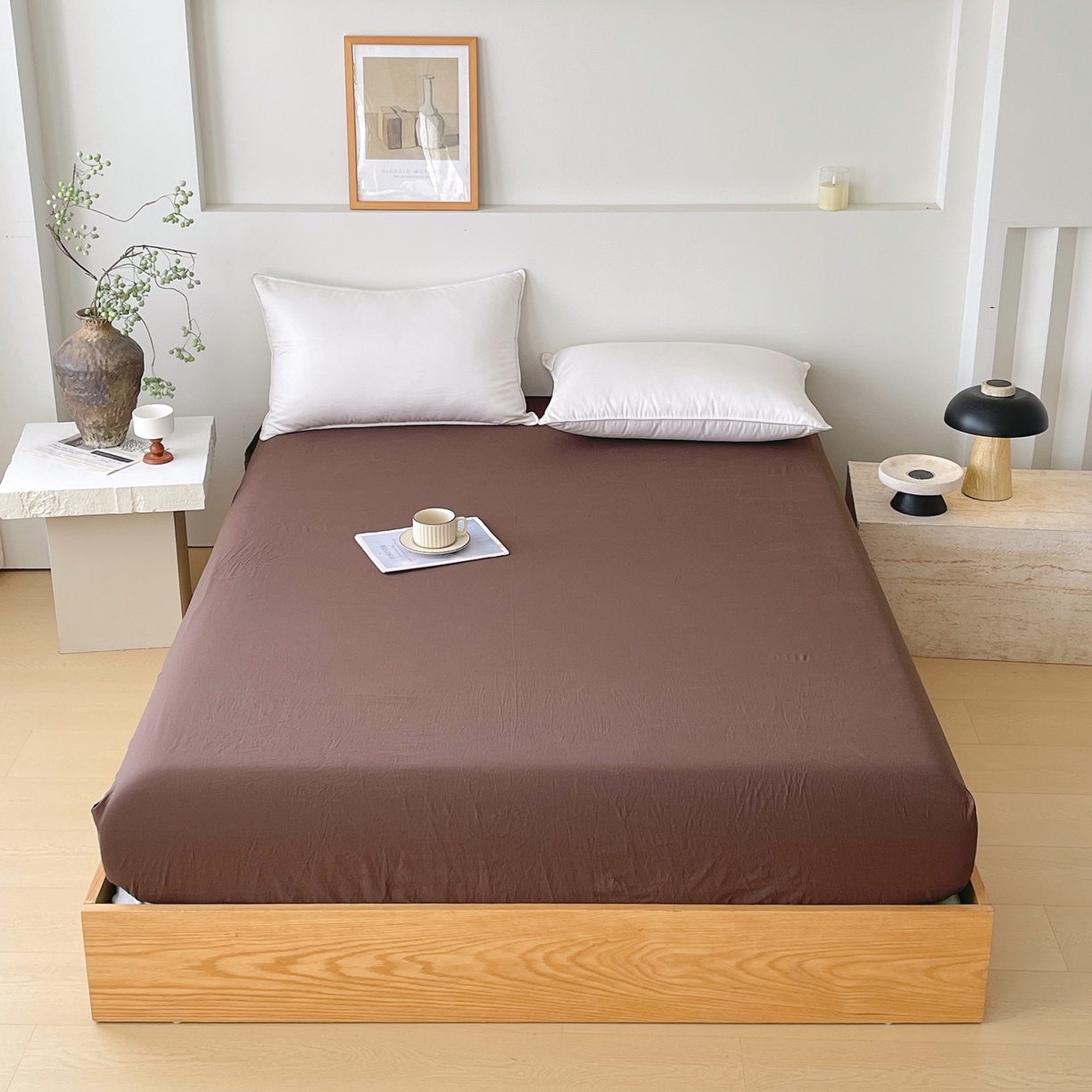 春皖家纺 2026春夏新款双拼全棉纯棉水洗棉单床笠 床笠单件 慕斯棕