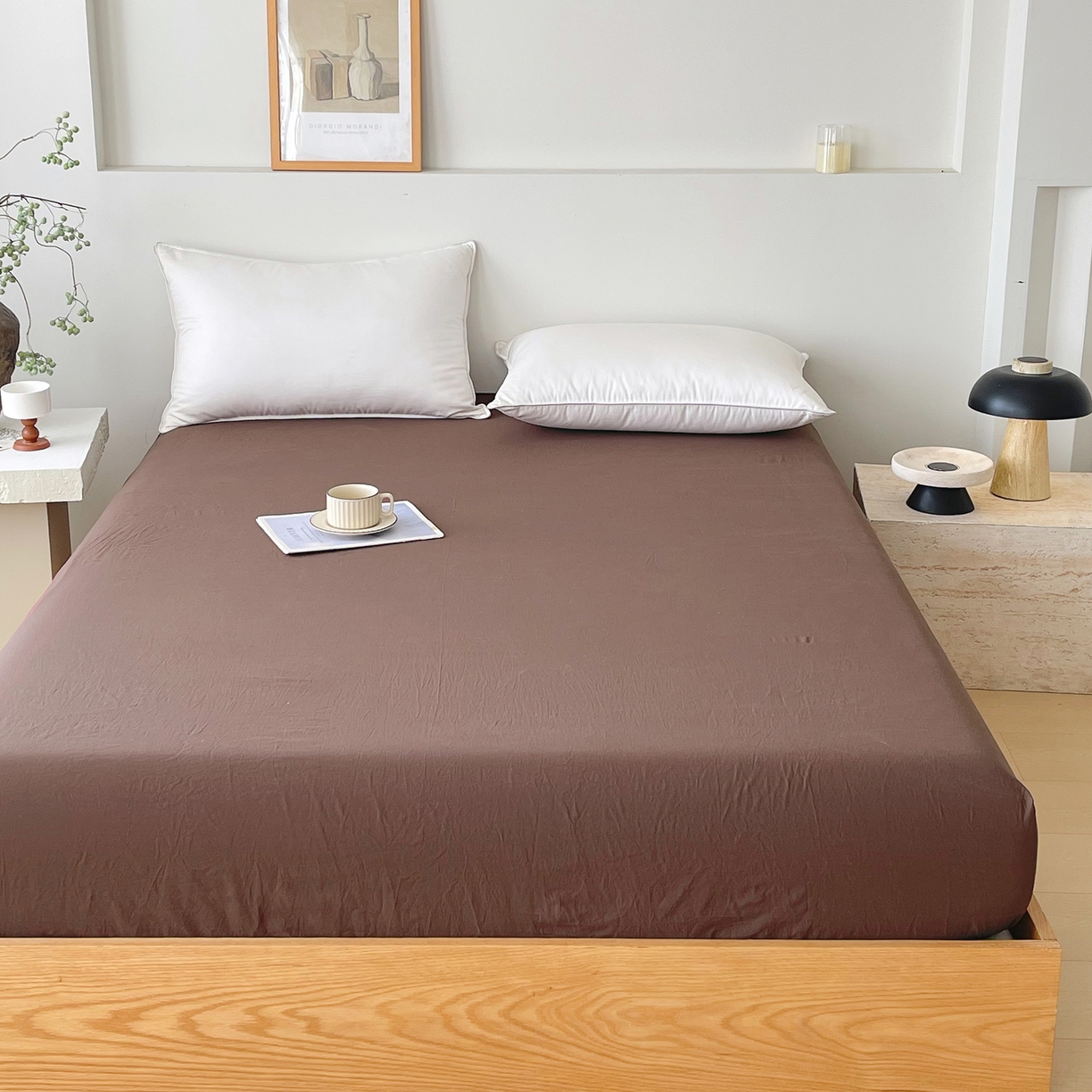 91家纺网 家纺一手货源 找家纺 春皖家纺 2026春夏新款双拼全棉纯棉水洗棉单床笠 床笠单件 慕斯棕